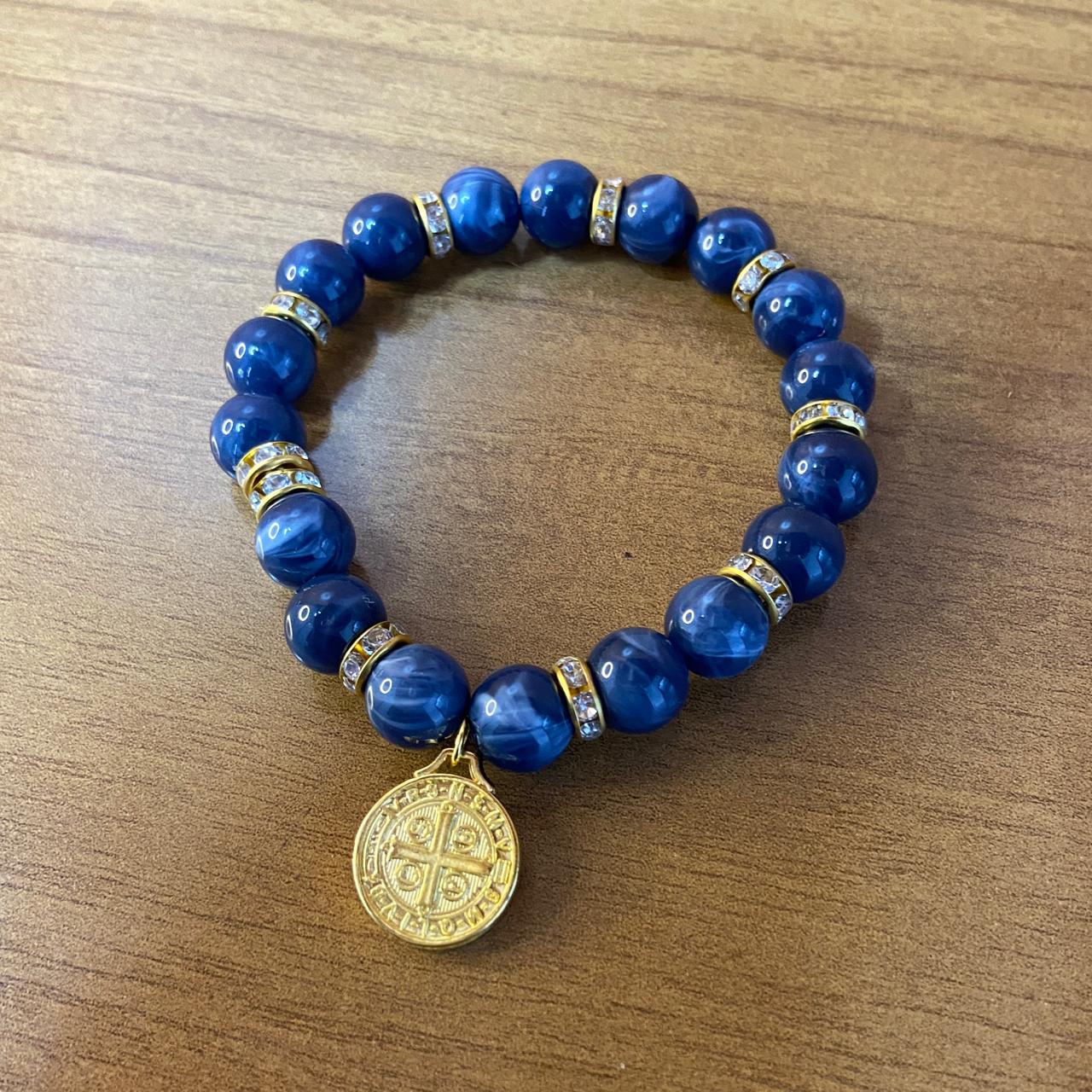 PULSEIRA PÉROLA MEDALHA DE SÃO BENTO 08MM MOD-1 (03 UNIDADES)