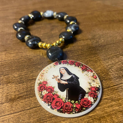 DEZENA PEDRARIAS MEDALHÃO DE RESINADO  SANTA RITA  17MM - MOD2 (1 UNIDADE)