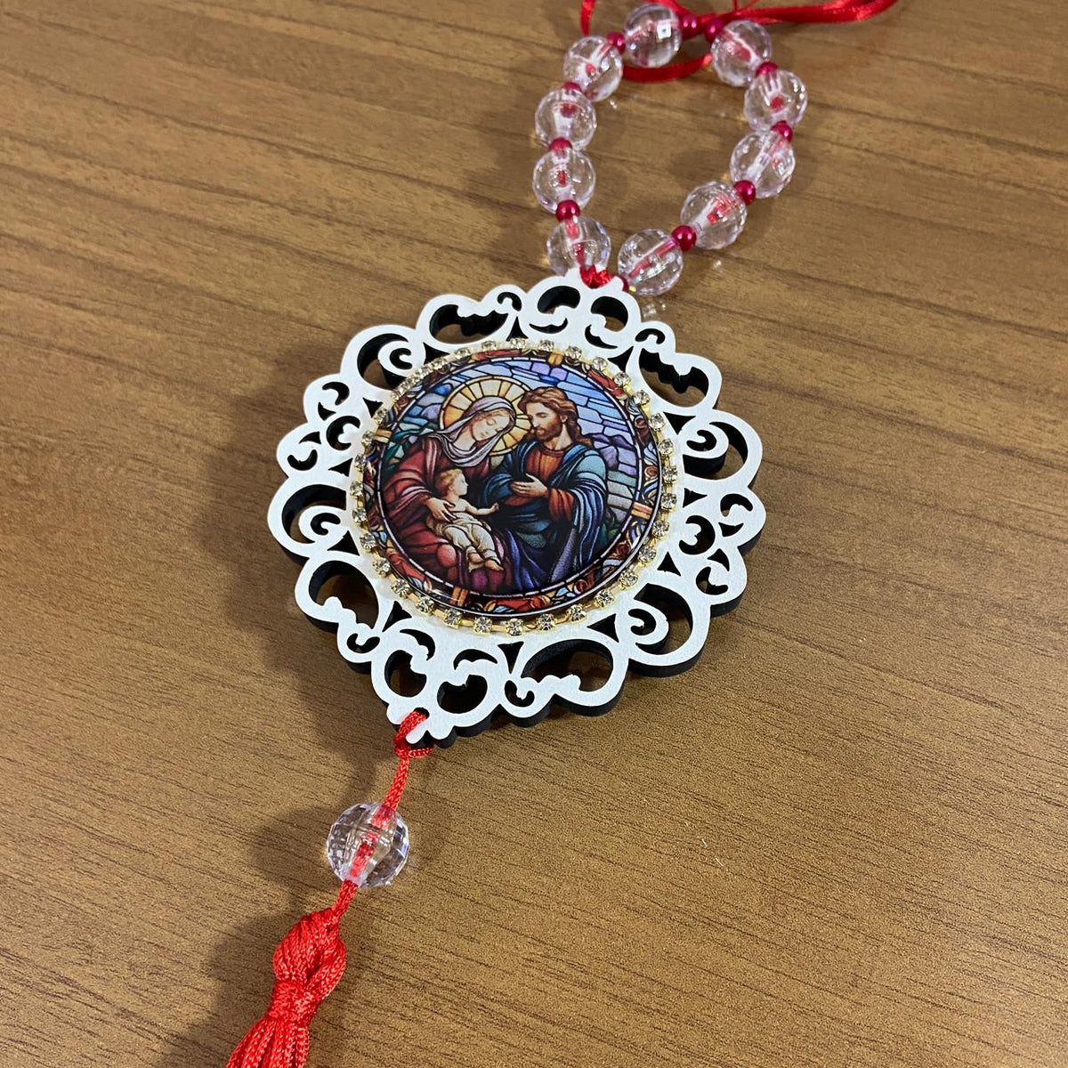 MEDALHÃO DE PORTA RESINADO COM STRASS SAGRADA FAMÍLIA (1 UNIDADE)