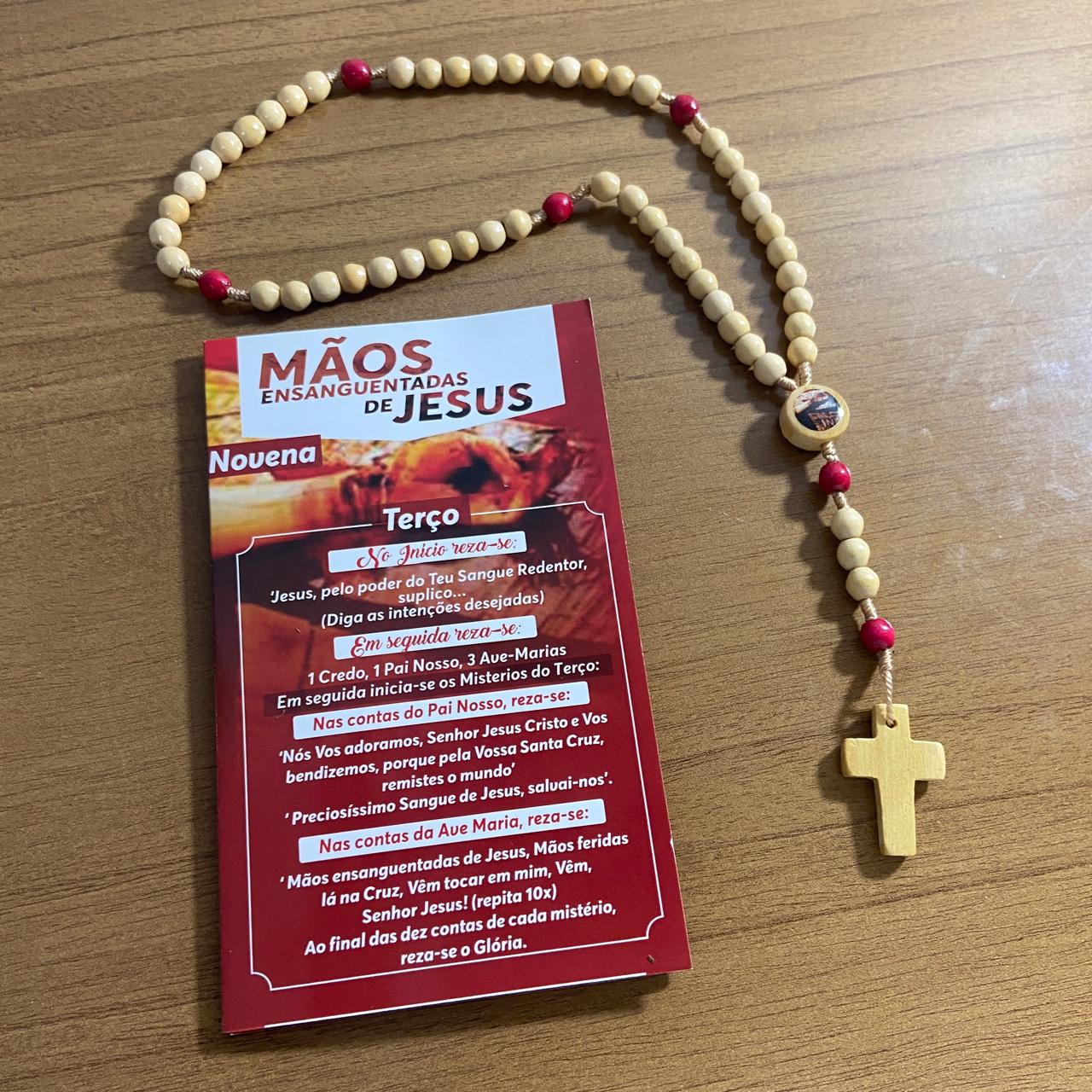 TERÇO DE MADEIRA MÃOS ENSANGUENTADAS DE JESUS SEM CRISTO 6MM MOD2 (3 UNIDADES)