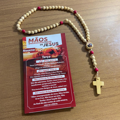 TERÇO DE MADEIRA MÃOS ENSANGUENTADAS DE JESUS SEM CRISTO 6MM MOD2 (3 UNIDADES)