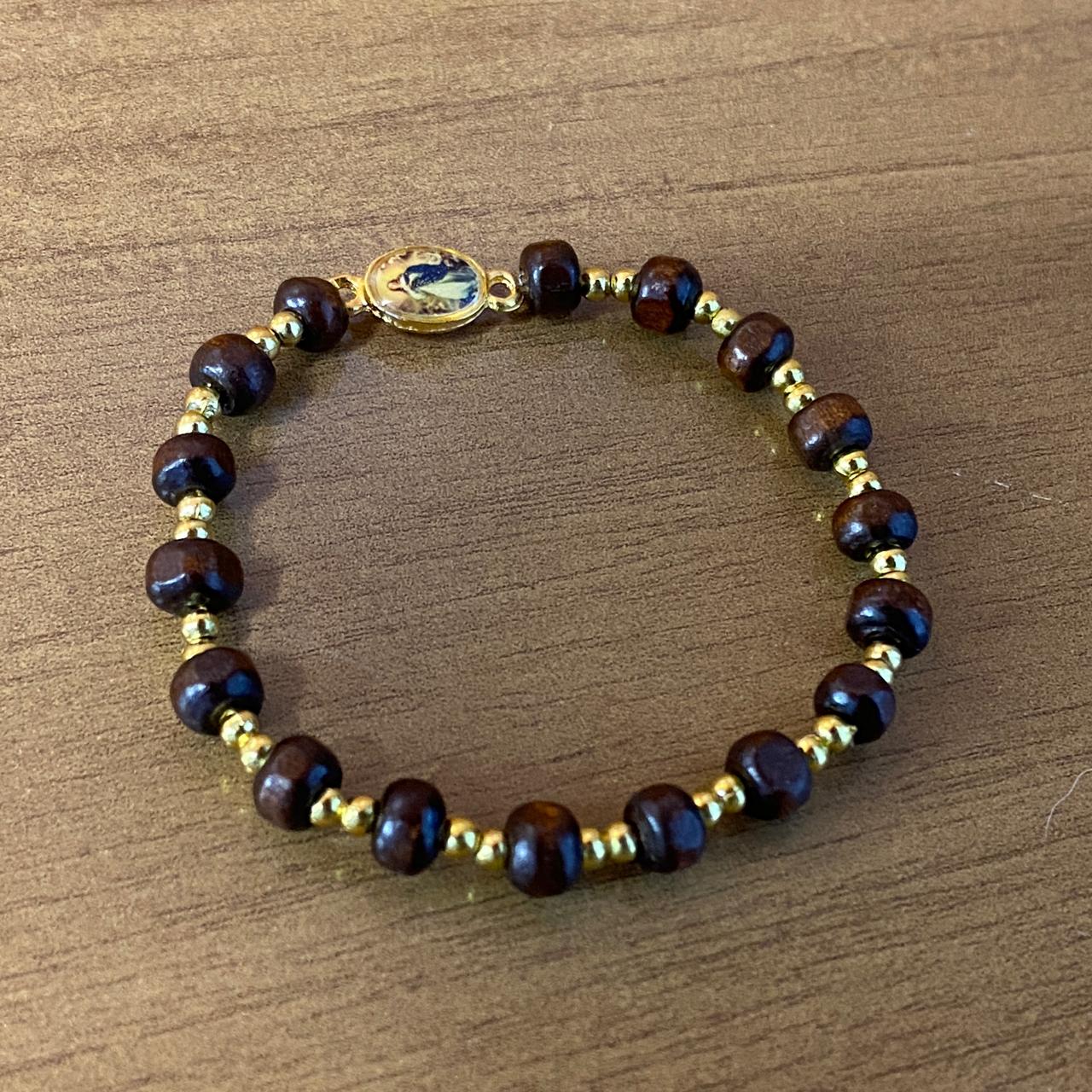 PULSEIRA DE MADEIRA COM MEDALHA NOSSA SENHORA DA IMACULADA CONCEIÇÃO (01 UNIDADE)