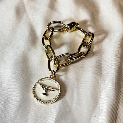 PULSEIRA DOURADA DIVINO ESPÍRITO SANTO RESINADO BRANCO (3 UNIDADES)