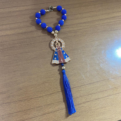DEZENA PARA CARRO NOSSA SENHORA APARECIDA MARROM AMORA AZUL MOD2 12MM (3 UNIDADES)