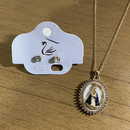 CORRENTE DOURADA COM BRINCO PONTA DE LUZ NOSSA SENHORA APARECIDA MOD 09  ( 1 UNIDADE)