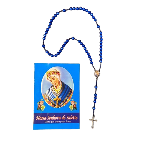TERÇO PÉROLA AZUL NOSSA SENHORA DE SALETTE 8MM MOD2 (1 UNIDADE)