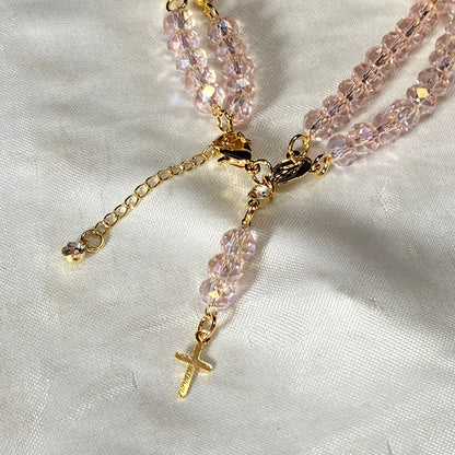 TERÇO PULSEIRA CRISTAL ROSA TRANSPARENTE (3 UNIDADES)