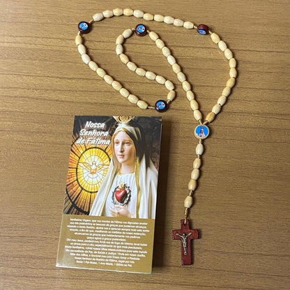TERÇO DE MADEIRA NOSSA SENHORA DE FÁTIMA 5 MEDALHAS 08MM (3 UNIDADES)