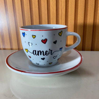 XÍCARA COM PIRES AMOR MOD2 200ML (1 UNIDADE)