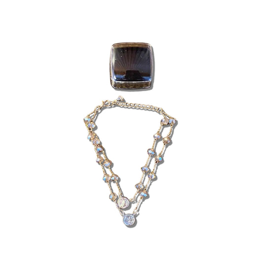 PULSEIRA ESCAPULÁRIO CRISTAL BEGE TRANSPARENTE MEDALHA SÃO BENTO  (3 UNIDADES)