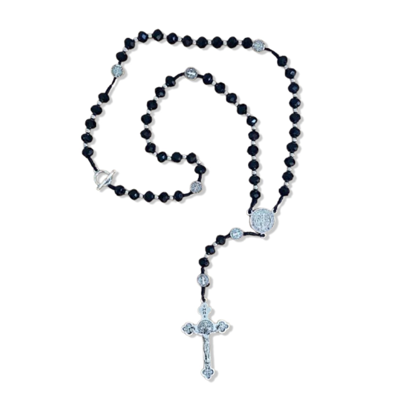 TERÇO CRISTAL MEDALHA DE SÃO BENTO 6MM PRETO (1 UNIDADE)