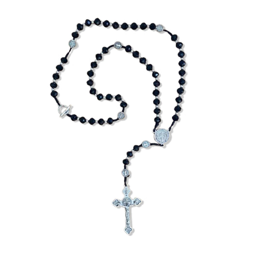 TERÇO CRISTAL MEDALHA DE SÃO BENTO 6MM PRETO (1 UNIDADE)