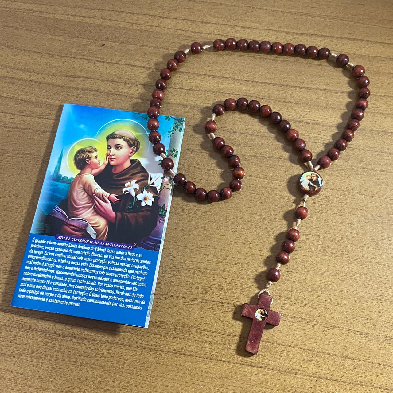 TERÇO DE MADEIRA SANTO ANTÔNIO 8MM (3 UNIDADES)