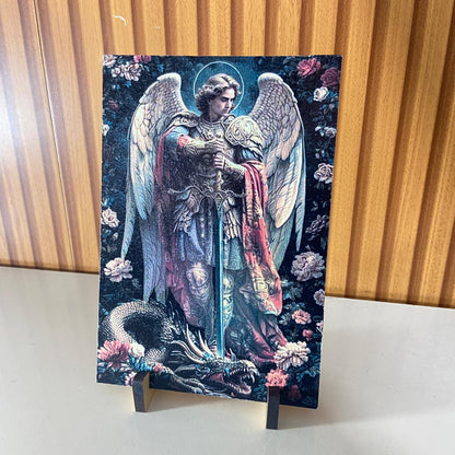 PLAQUINHA DE MESA MDF RESINADO SÃO MIGUEL ARCANJO 19CM x 13CM  (1 UNIDADE)