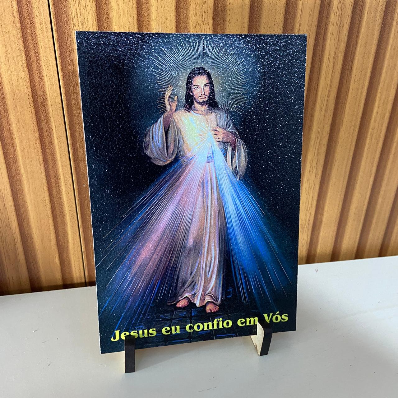 PLAQUINHA DE MESA MDF RESINADO JESUS MISERICORDIOSO  19CM x 13CM  (1 UNIDADE)