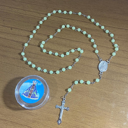 TERÇO FLUORESCENTE NOSSA SENHORA APARECIDA E SÃO CRISTOVÂO 6MM (6 UNIDADES)