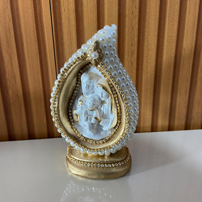 IMAGEM DE GESSO GOTA SAGRADA FAMÍLIA PÉROLA BRANCA COM STRASS 14CM (1 UNIDADE)