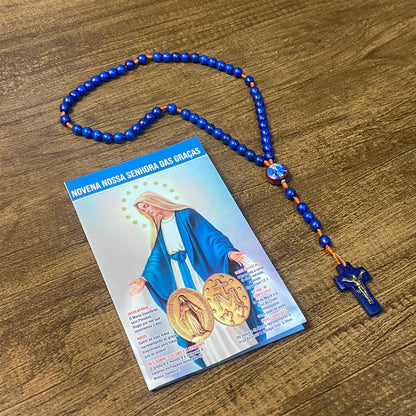 TERÇO DE MADEIRA AZUL NOSSA SENHORA DAS GRAÇAS 06MM (3 UNIDADES)