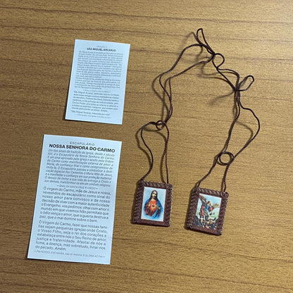 ESCAPULÁRIO DE PANO SAGRADO CORAÇÃO DE JESUS E SÃO MIGUEL ARCANJO P (6 UNIDADES)
