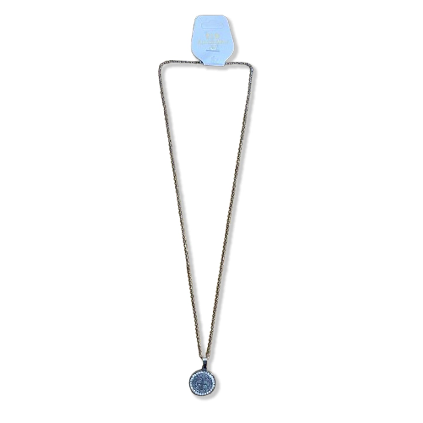 CORRENTE AÇO INOX MEDALHA DE SÃO BENTO COM STRASS (6 UNIDADES)