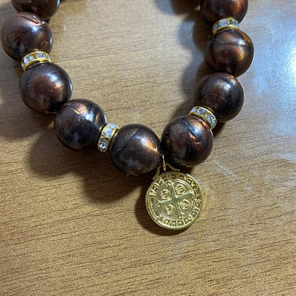 PULSEIRA PÉROLA MEDALHA DE SÃO BENTO 10MM MOD-1 (03 UNIDADES)