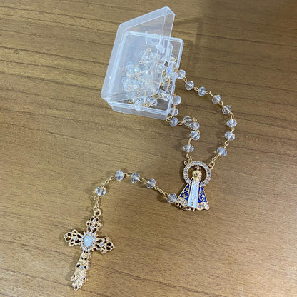 TERÇO DE NOIVA CRISTAL TRANSPARENTE NOSSA SENHORA APARECIDA 06MM (1 UNIDADE)
