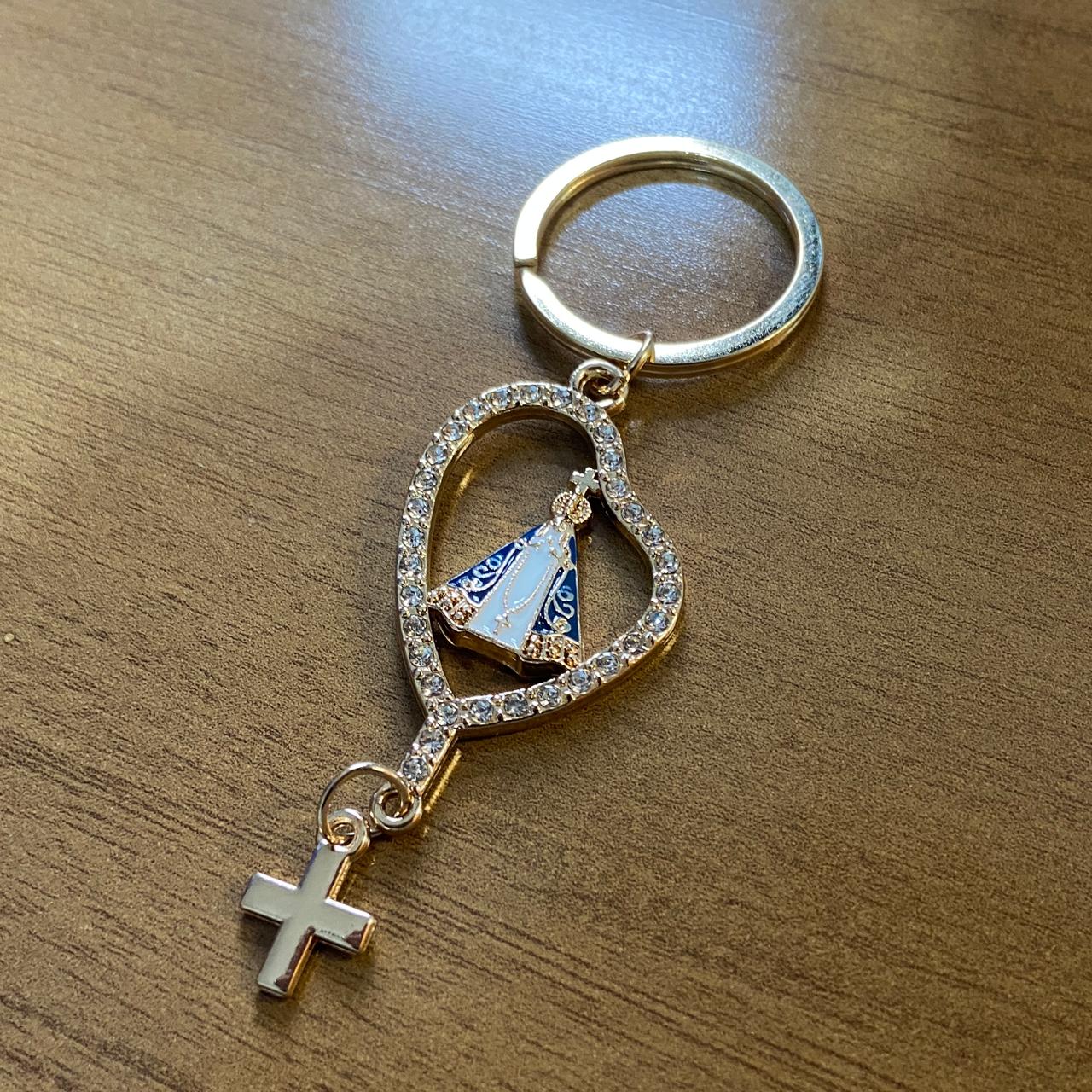 CHAVEIRO LUXO NOSSA SENHORA APARECIDA TERÇO COM STRASS  (6 UNIDADES)