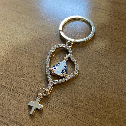 CHAVEIRO LUXO NOSSA SENHORA APARECIDA TERÇO COM STRASS  (6 UNIDADES)