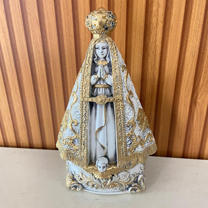 IMAGEM DE GESSO NOSSA SENHORA APARECIDA BRANCA E DOURADA 23CM (1 UNIDADE)
