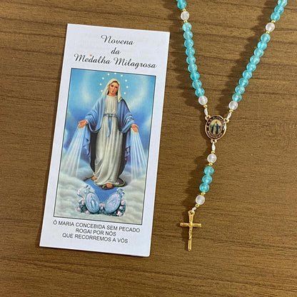 TERÇO PÉROLA AZUL NOSSA SENHORA DAS GRAÇAS 6MM (1 UNIDADE)