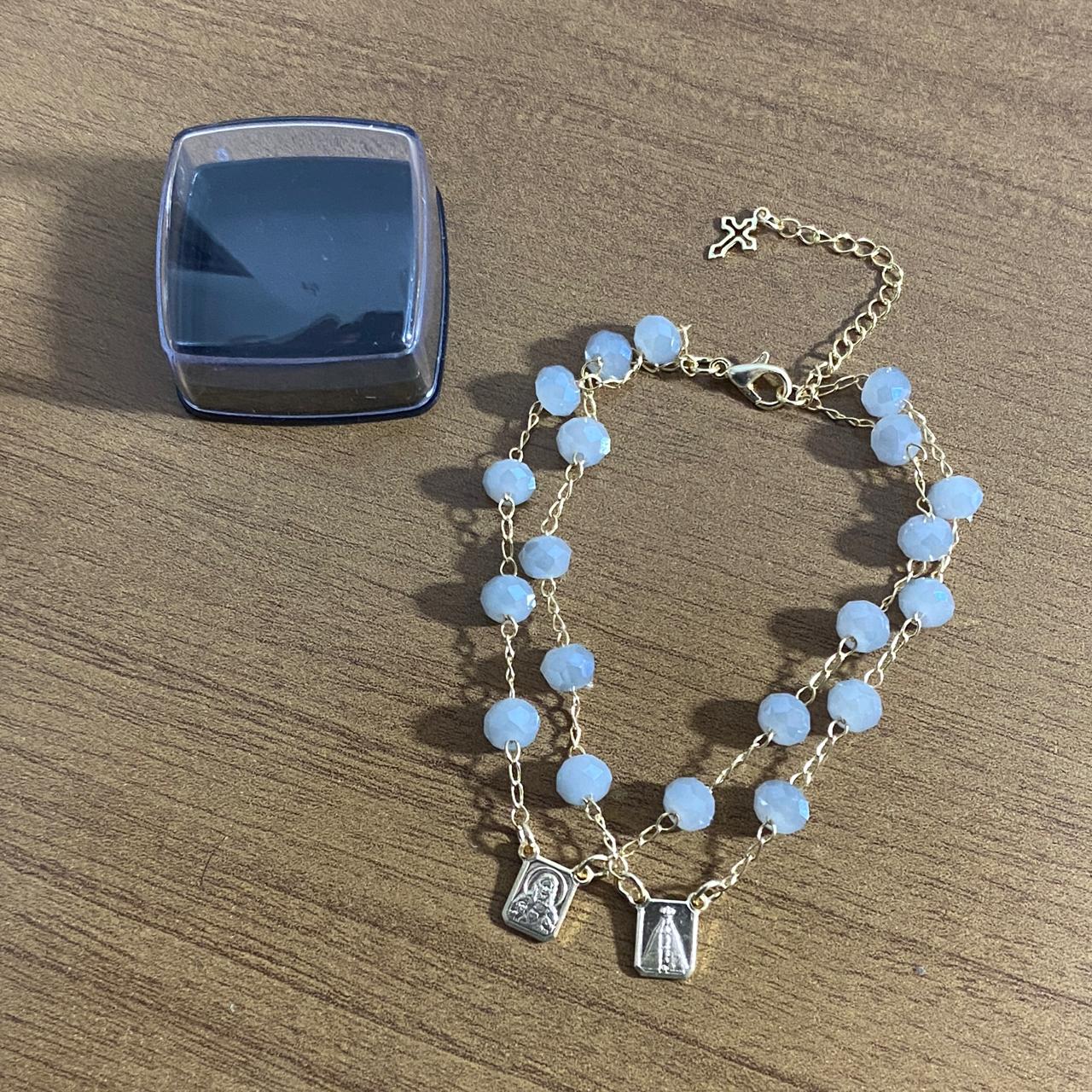 PULSEIRA ESCAPULARIO CRISTAL CINZA (3 UNIDADES)