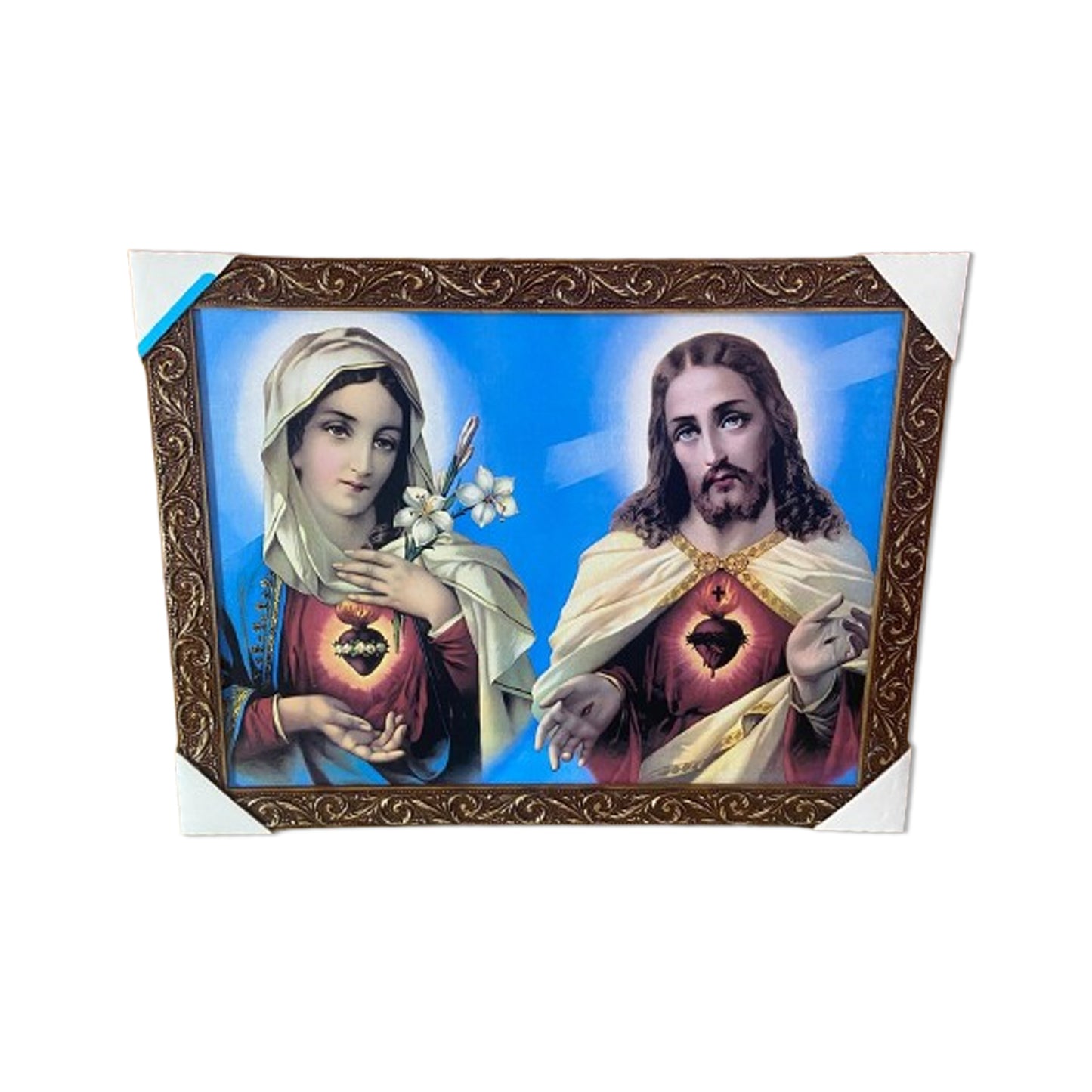 QUADRO COM MOLDURA RESINADO SAGRADO CORAÇÃO DE JESUS E IMACULADO CORAÇÃO DE MARIA 35CMX44CM (1 UNIDADE)