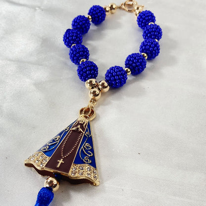 DEZENA PARA CARRO NOSSA SENHORA APARECIDA MARROM AMORA AZUL 12MM (3 UNIDADES)