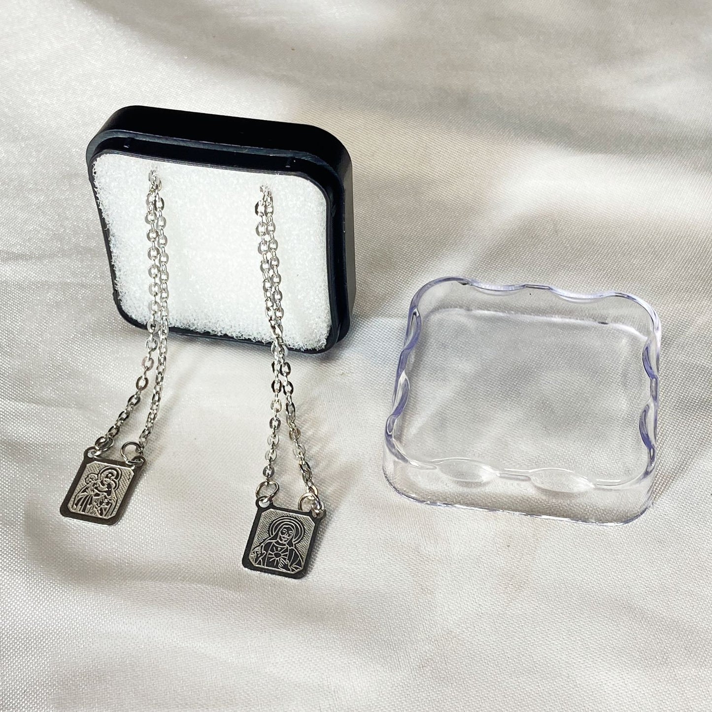 ESCAPULÁRIO INOX LASER SAGRADO CORAÇÃO DE  JESUS E SÃO JOSÉ  (6 UNIDADES)