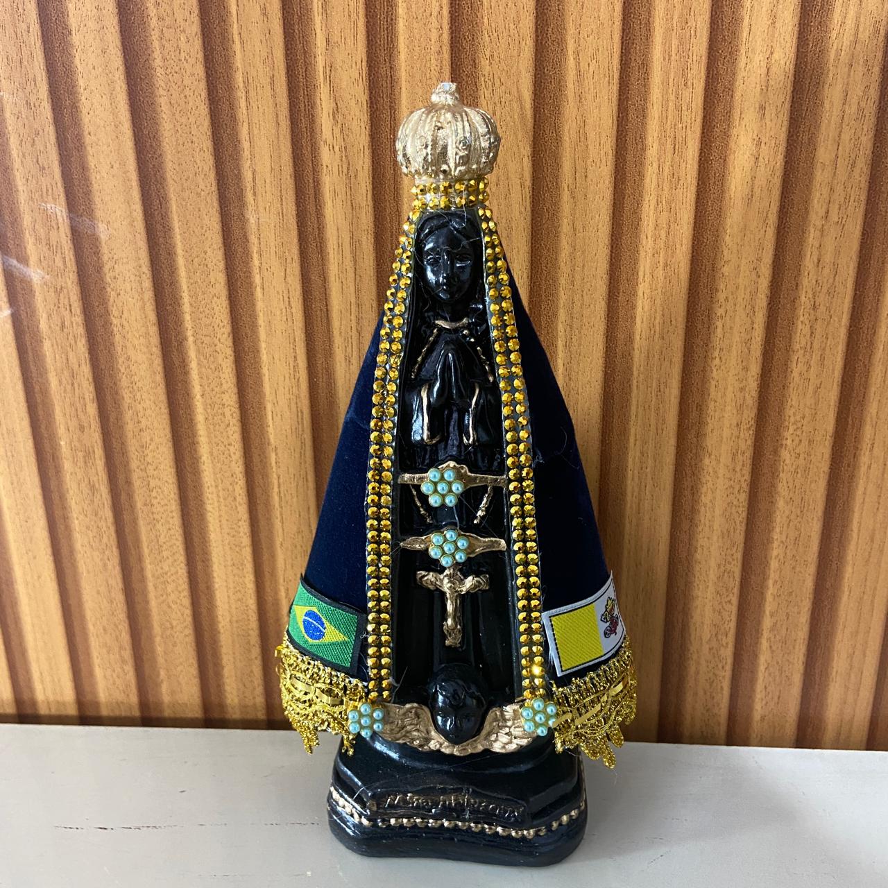 IMAGEM DE GESSO NOSSA SENHORA APARECIDA COM MANTO E STRASS MOD1 22CM (1 UNIDADE)