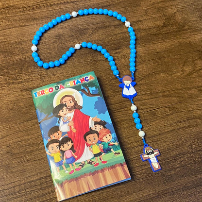 TERÇO DA CRIANÇA ANJO DA GUARDA AZUL 08MM (1 UNIDADE)