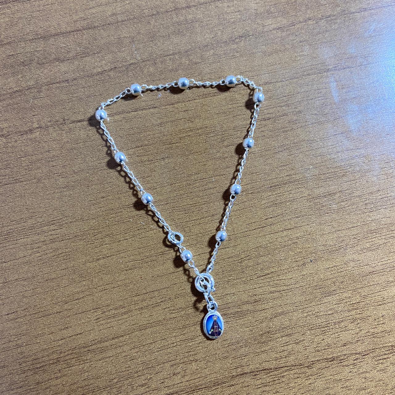 PULSEIRA PRATEADA PINGENTE NOSSA SENHORA APARECIDA  (01 UNIDADE)