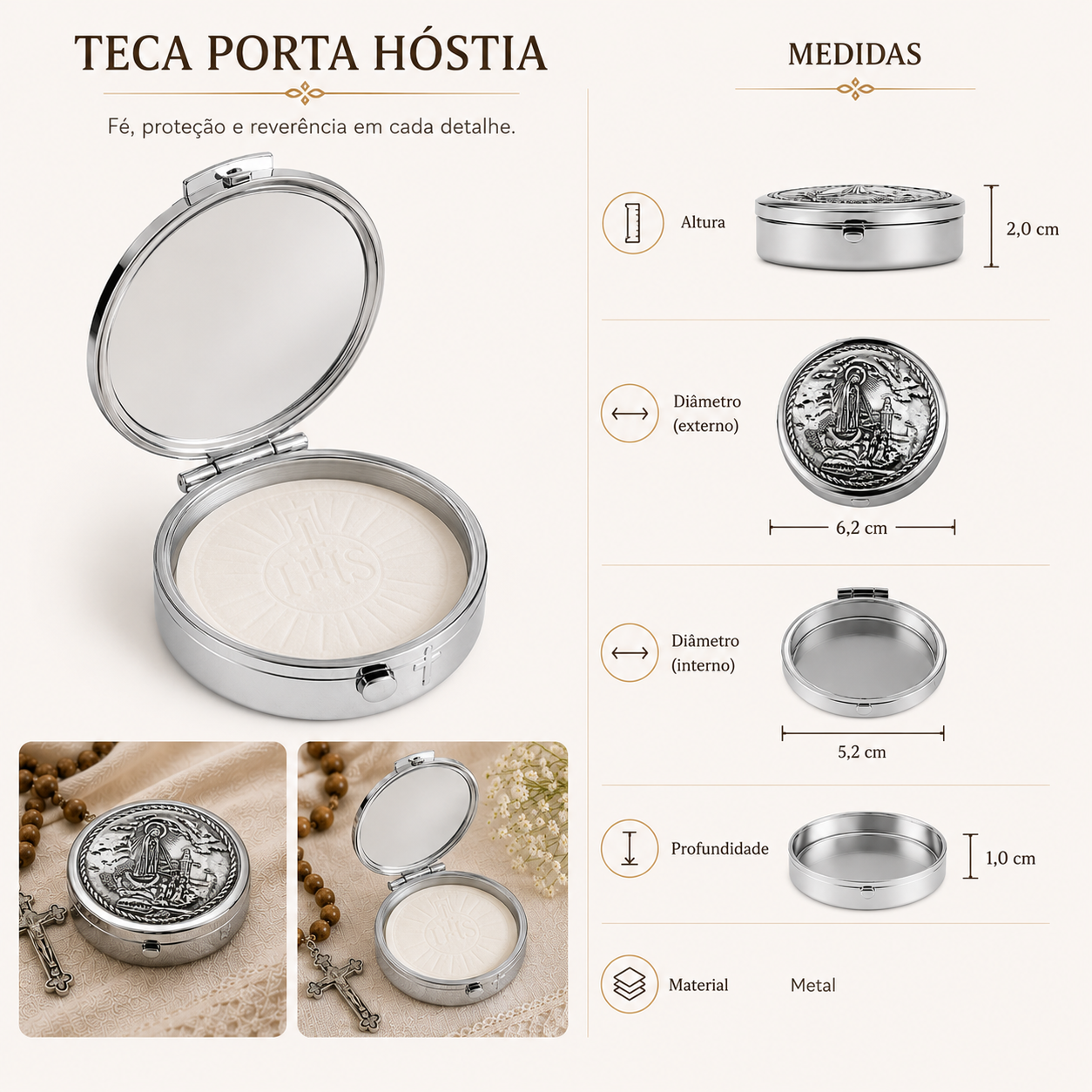 TECA PRATEADA NOSSA SENHORA DE FÁTIMA  (1 UNIDADE)