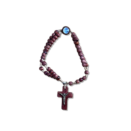TERÇO PULSEIRA MADEIRA NOSSA SENHORA DAS GRAÇAS (12 UNIDADES)