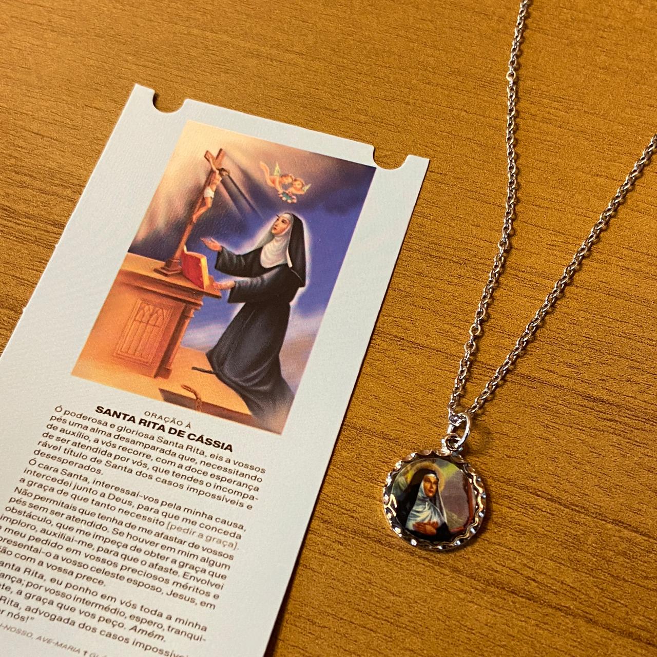 CORRENTE INOX COM MEDALHA RESINADA SANTA RITA  (3 UNIDADES)