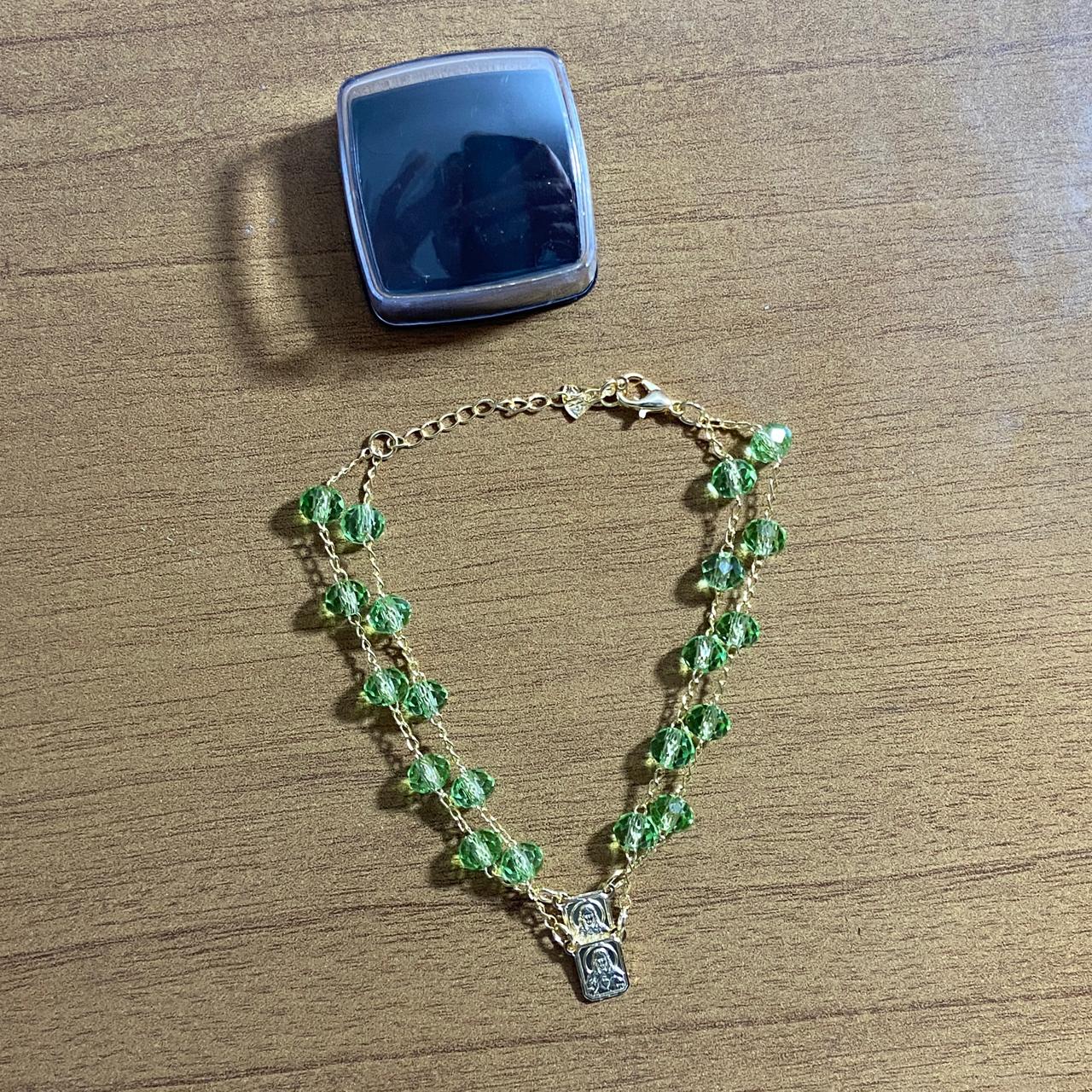 PULSEIRA ESCAPULARIO CRISTAL VERDE CLARO TRANSPARENTE (3 UNIDADES)