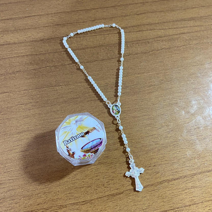 TERÇO PÉROLA NA CAIXINHA BATISMO  (4 UNIDADES)