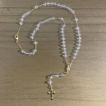 CORRENTE TERÇO CRISTAL NOSSA SENHORA APARECIDA TRANSPARENTE 04MM  (1 UNIDADE)