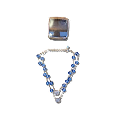 PULSEIRA ESCAPULÁRIO CRISTAL AZUL TRANSPARENTE MEDALHA SÃO BENTO  (3 UNIDADES)
