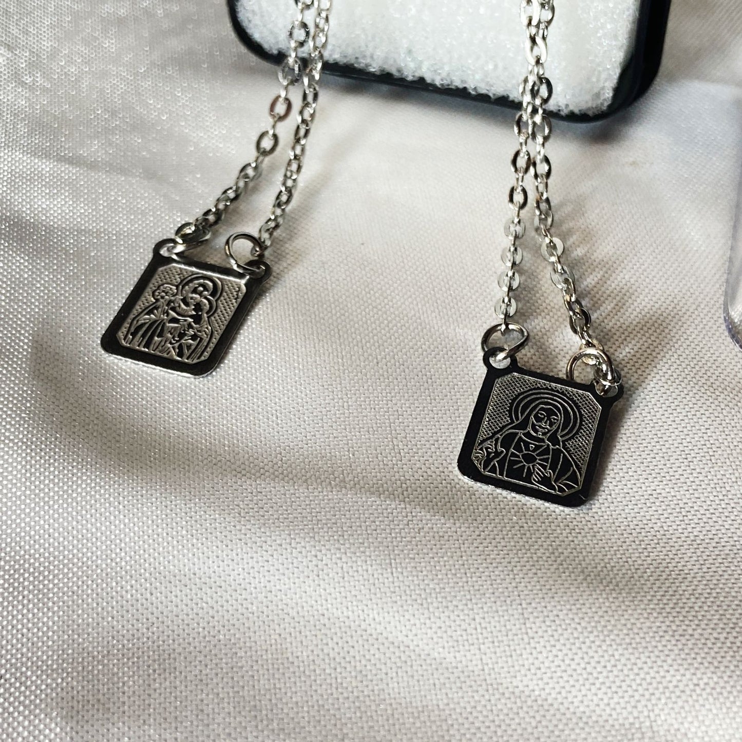 ESCAPULÁRIO INOX LASER SAGRADO CORAÇÃO DE  JESUS E SÃO JOSÉ  (6 UNIDADES)