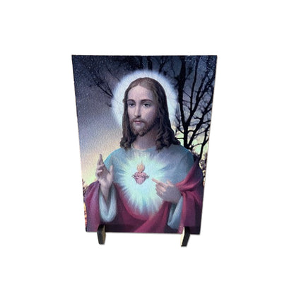 PLAQUINHA DE MESA MDF RESINADO SAGRADO CORAÇÃO DE JESUS  19CM x 13CM  (1 UNIDADE)