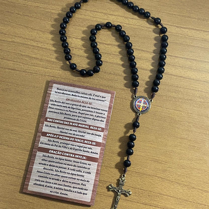 TERÇO PÉROLA PRETA CAMPISTA MEDALHA SÃO BENTO 10MM (1 UNIDADE)