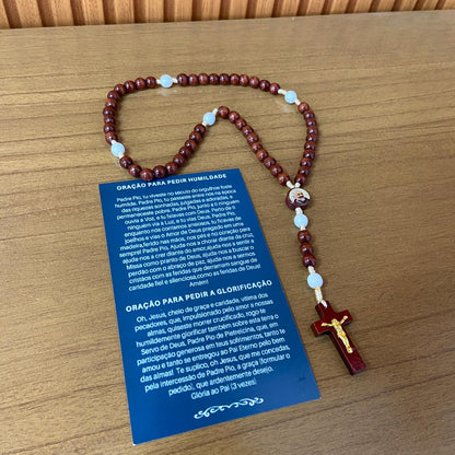 TERÇO DE MADEIRA SANTO PADRE PIO (3 UNIDADES)