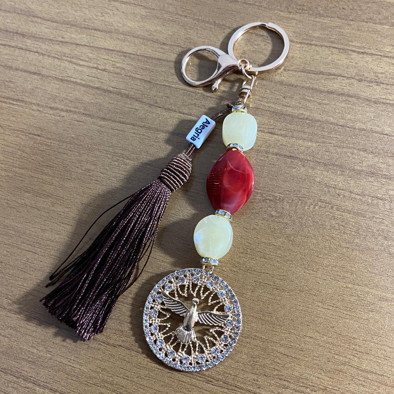 CHAVEIRO DE PEDRARIAS DIVINO ESPÍRITO SANTO COM STRASS MOD2 (1 UNIDADE)