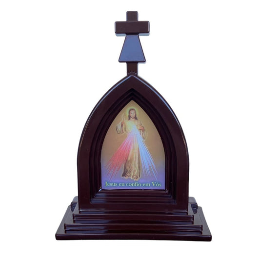 CAPELA ACRÍLICA G JESUS MISERICORDIOSO MARROM 18X12CM (1 UNIDADE)